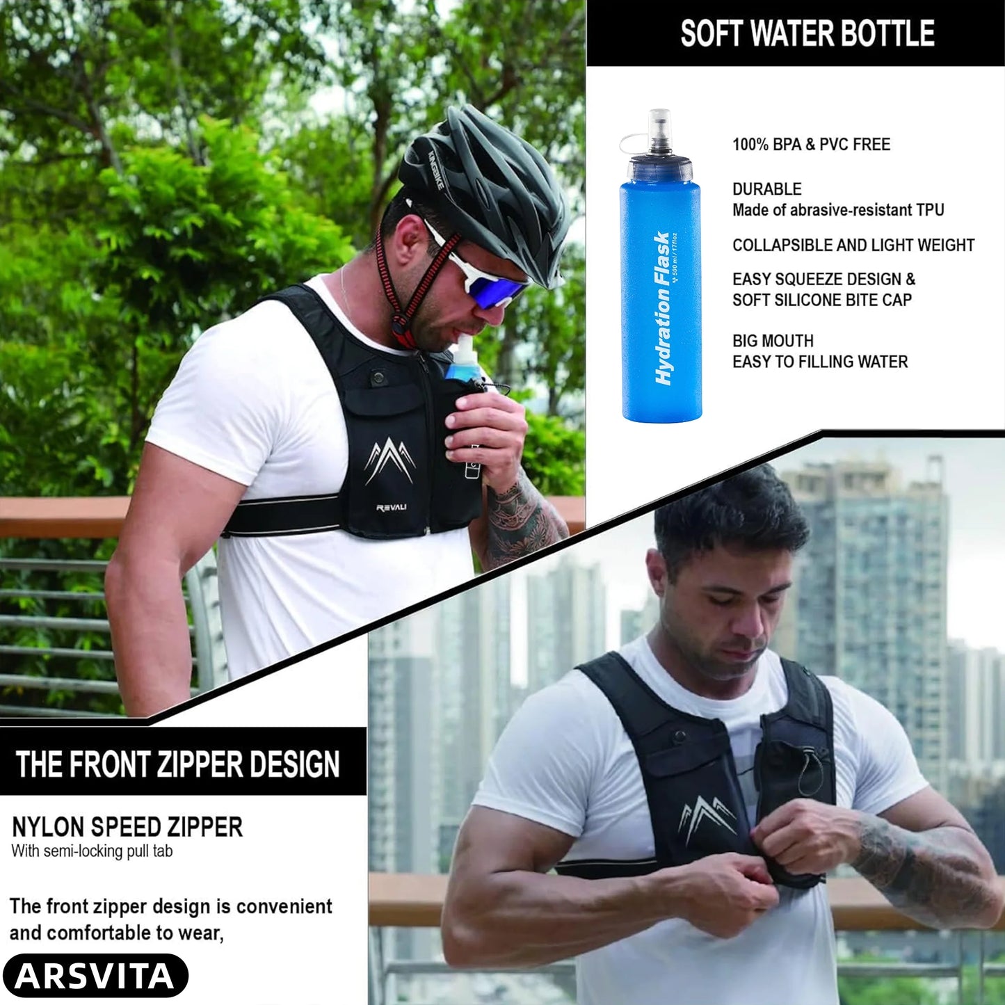 Reflective Running Hydration Vest with Soft Water Bottle – Lightweight Adjustable Running Pack