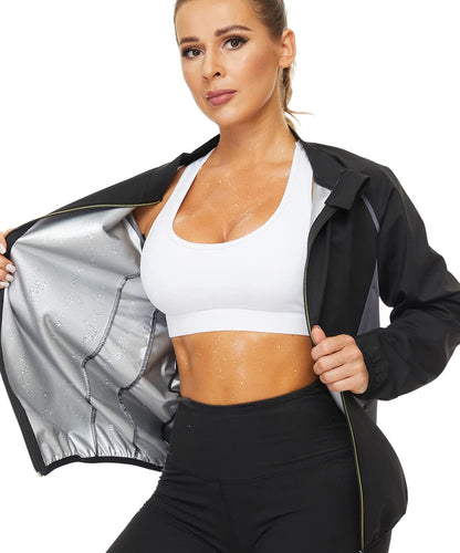 Women’s Sauna Suit Jacket – Zip-Up Fitness Sweat Shaper Top