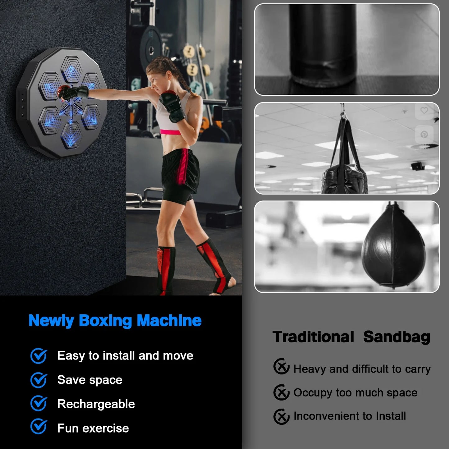 Smart Music Boxing Machine with Bluetooth – Interactive Wall-Mounted Boxing Trainer