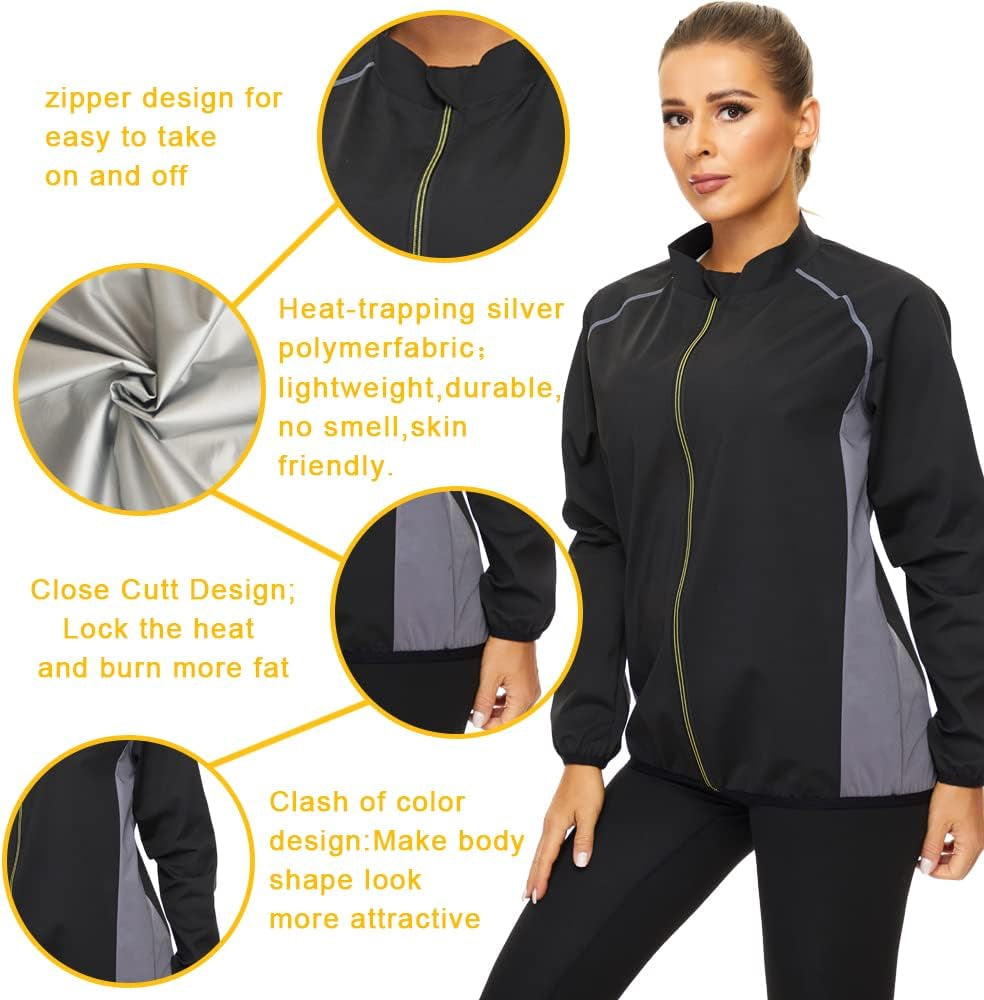 Women’s Sauna Suit Jacket – Zip-Up Fitness Sweat Shaper Top