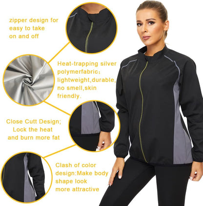 Women’s Sauna Suit Jacket – Zip-Up Fitness Sweat Shaper Top