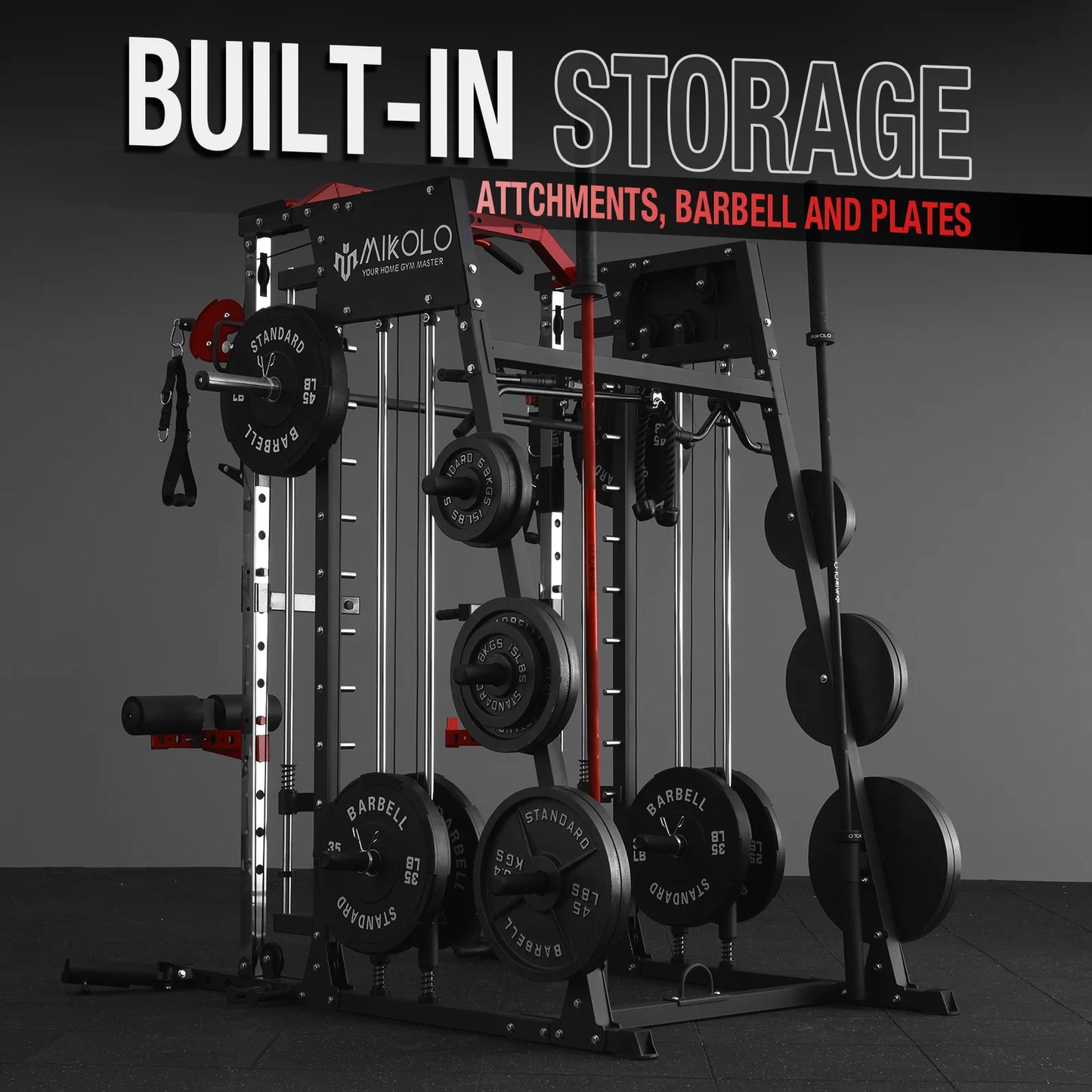 Smith Machine Home Gym with Power Rack, Cable Crossover & 230 lb Weight Set