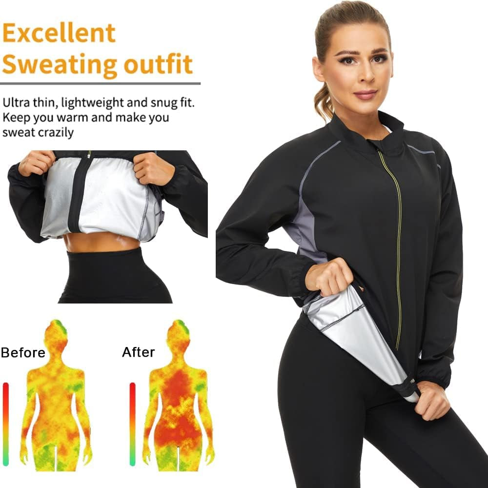 Women’s Sauna Suit Jacket – Zip-Up Fitness Sweat Shaper Top