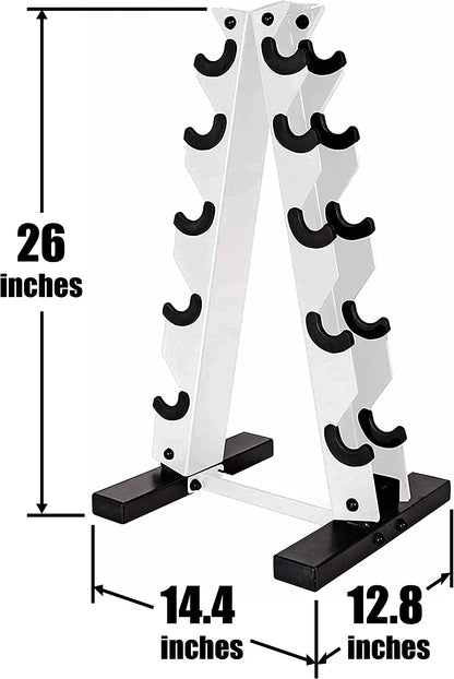 Rubber Hex Dumbbell Set with Rack – 5–25 lb Home Gym Weights