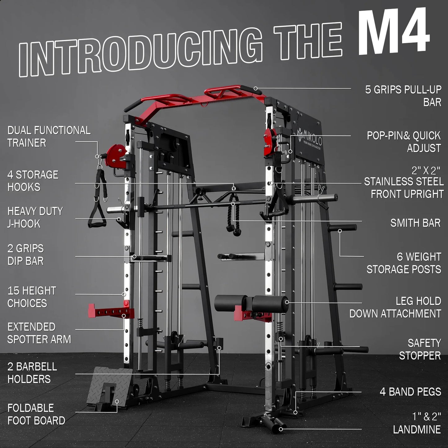 Smith Machine Home Gym with Power Rack, Cable Crossover & 230 lb Weight Set