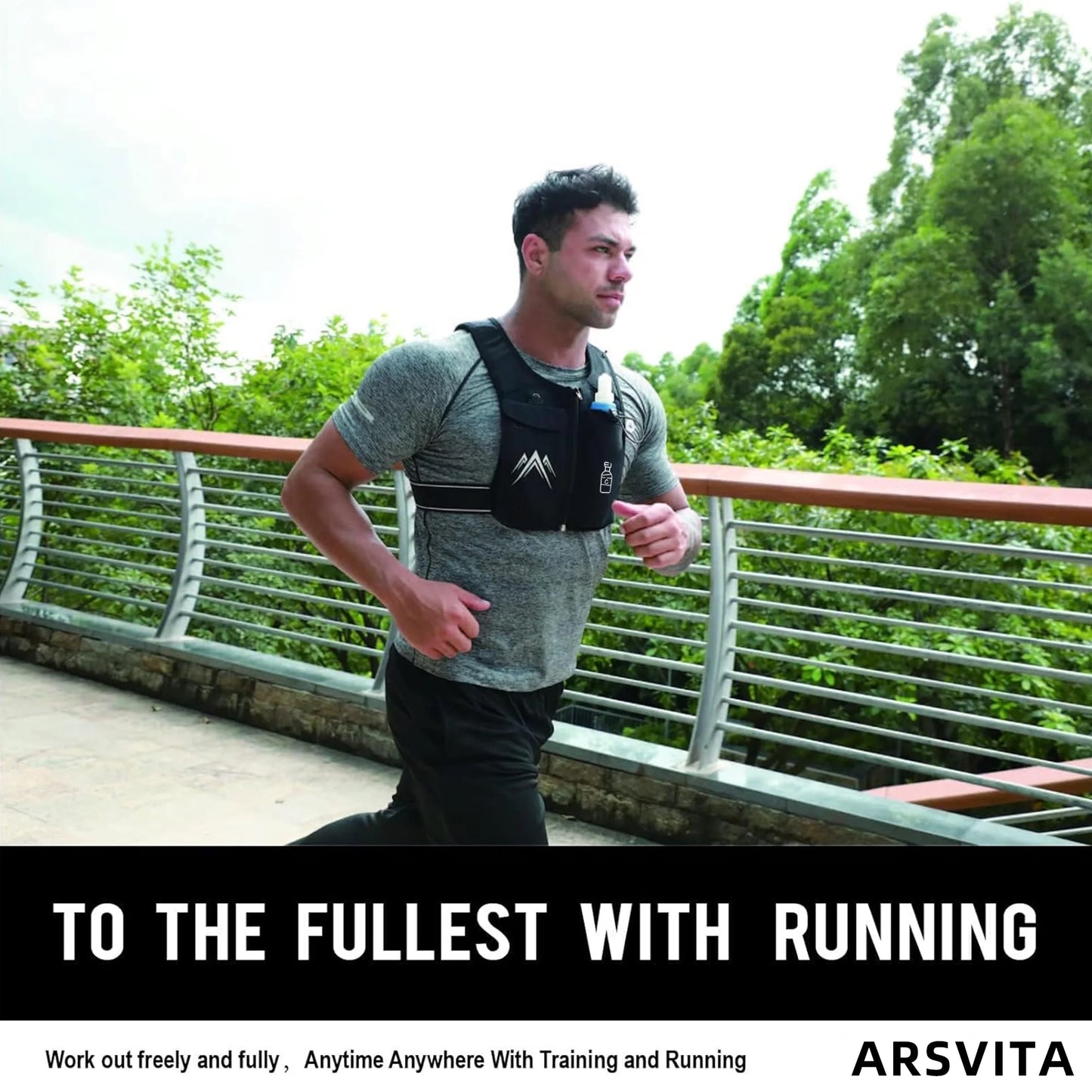 Reflective Running Hydration Vest with Soft Water Bottle – Lightweight Adjustable Running Pack