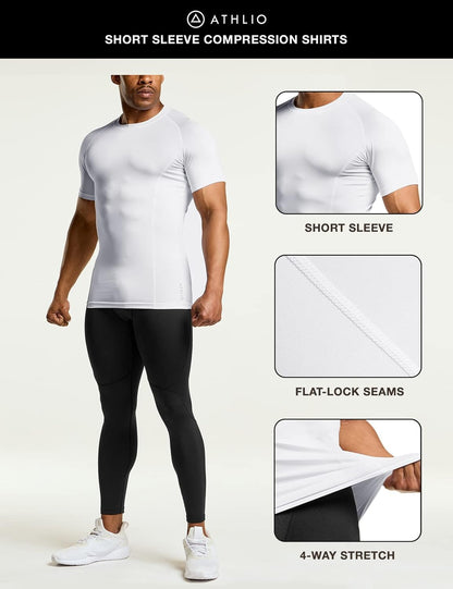 Men'S Cool Dry Short Sleeve Compression Shirts, Sports Baselayer T-Shirts Tops, Athletic Workout Shirt