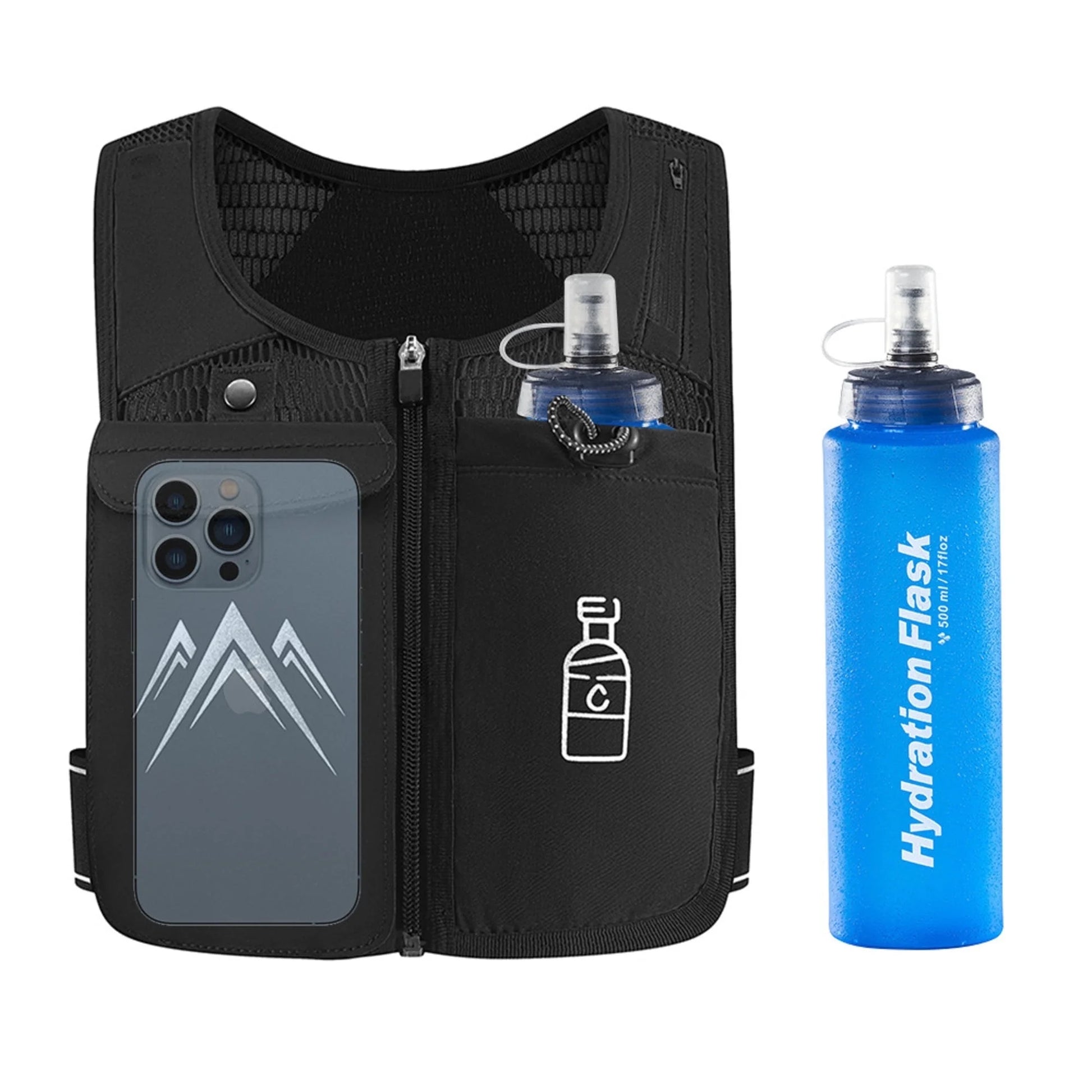 Reflective Running Hydration Vest with Soft Water Bottle – Lightweight Adjustable Running Pack