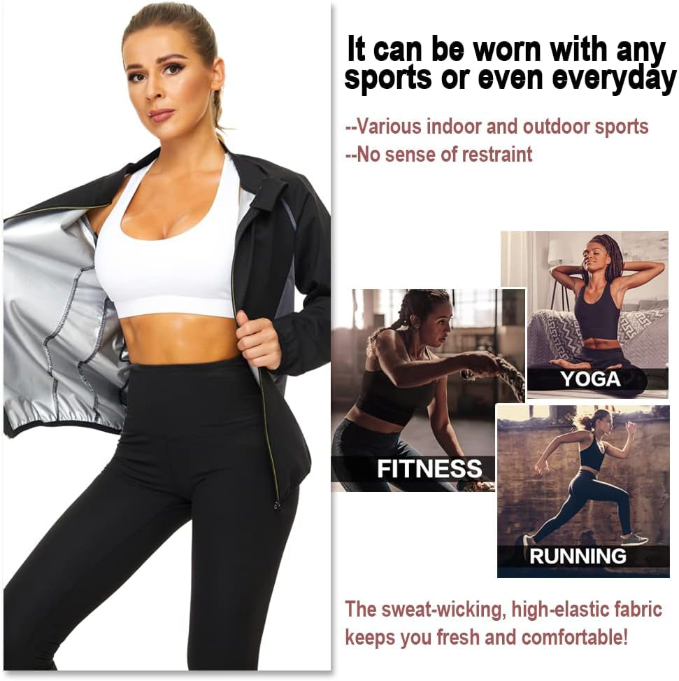 Women’s Sauna Suit Jacket – Zip-Up Fitness Sweat Shaper Top