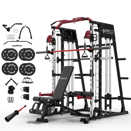 Smith Machine Home Gym with Power Rack, Cable Crossover & 230 lb Weight Set