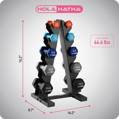 Home Workout Dumbbell Set with Rack – 2–10 lb Neoprene Weights