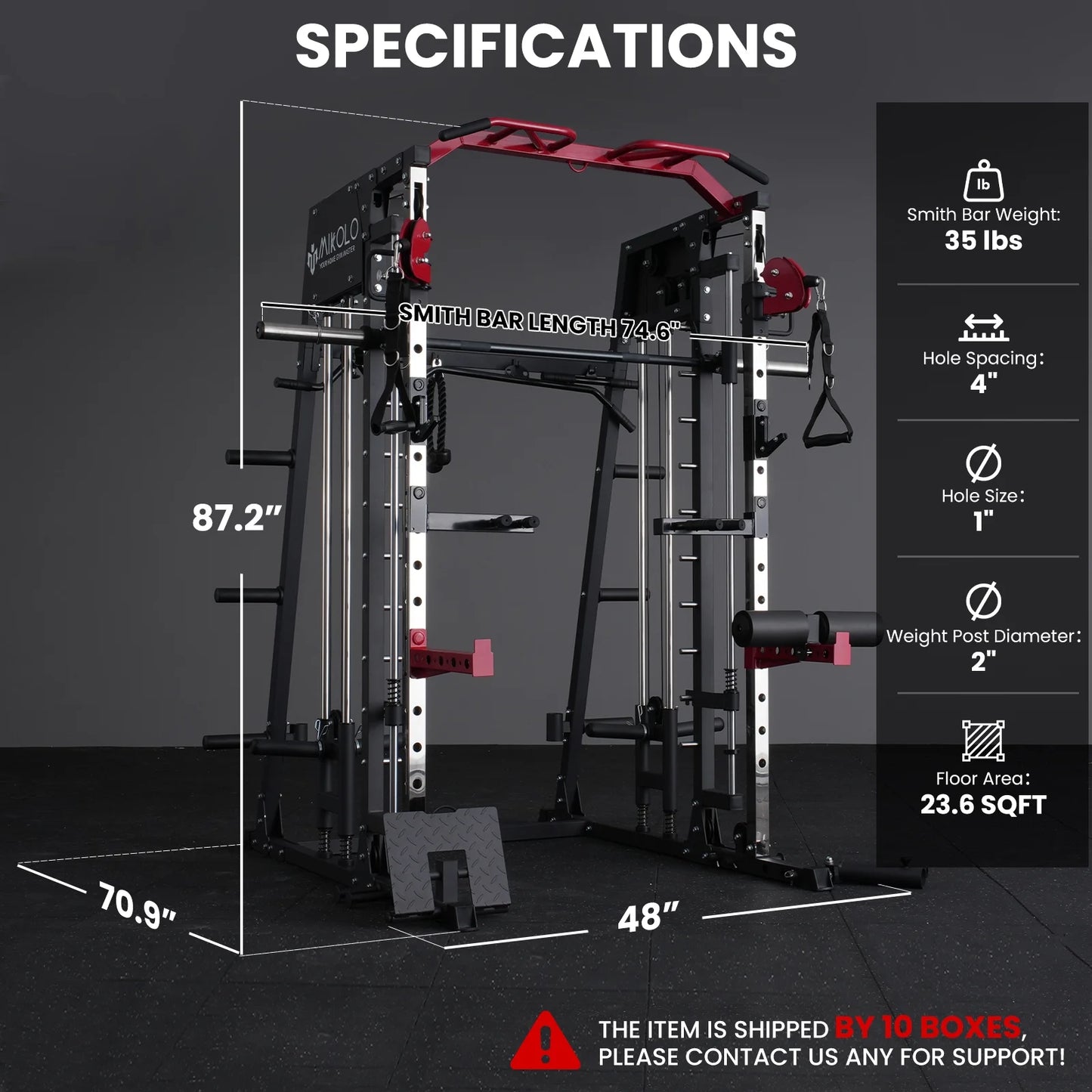 Smith Machine Home Gym with Power Rack, Cable Crossover & 230 lb Weight Set