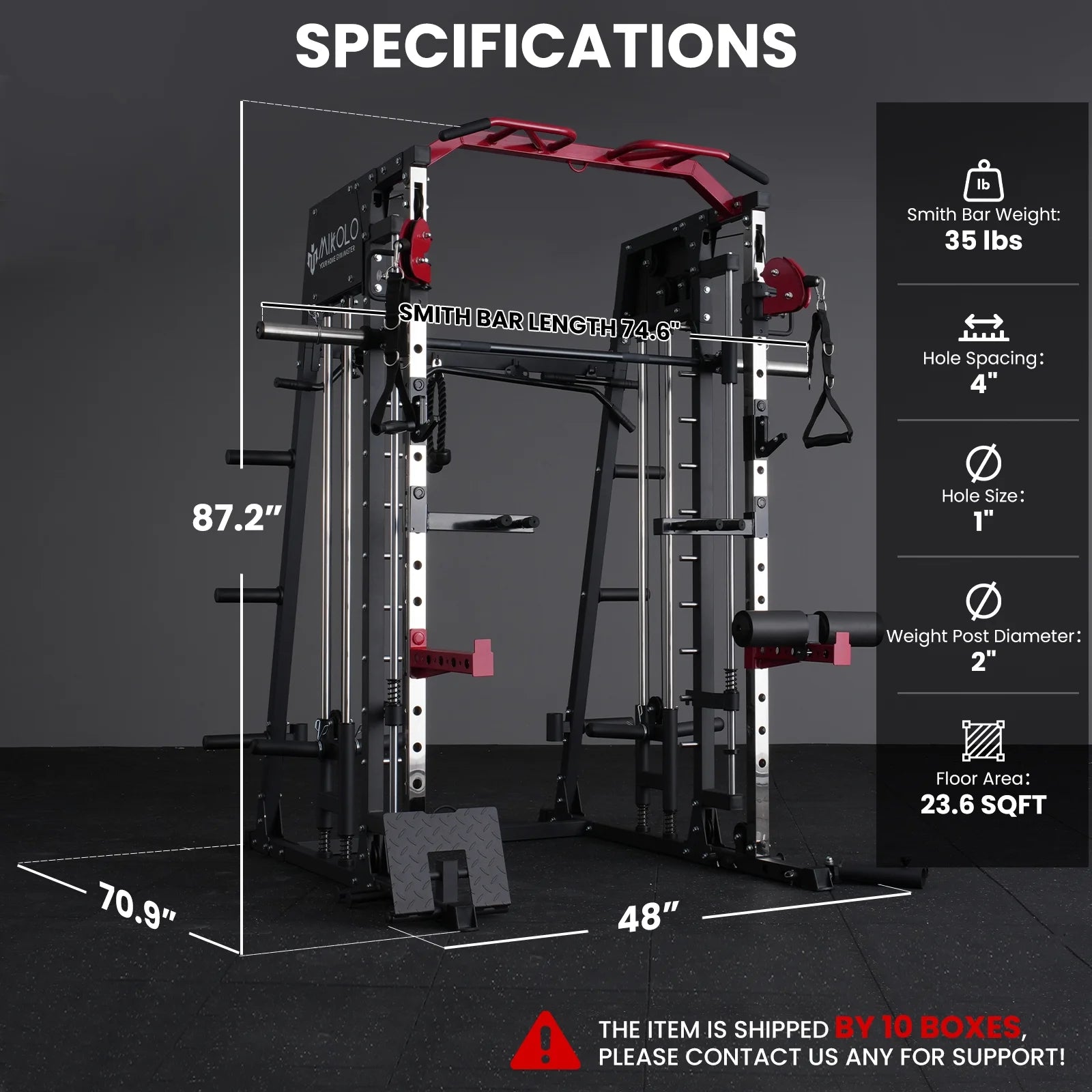 Smith Machine Home Gym with Power Rack, Cable Crossover & 230 lb Weight Set