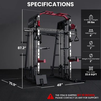Smith Machine Home Gym with Power Rack, Cable Crossover & 230 lb Weight Set